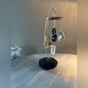 Black obsidian agate and crystal quartz desk chime